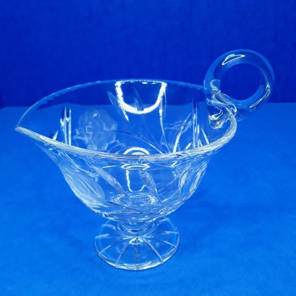 1960s Lead Crystal Gravy Boat Violetta Cut Etched Footed Vintage Heart Leaf Flor - Picture 7 of 13